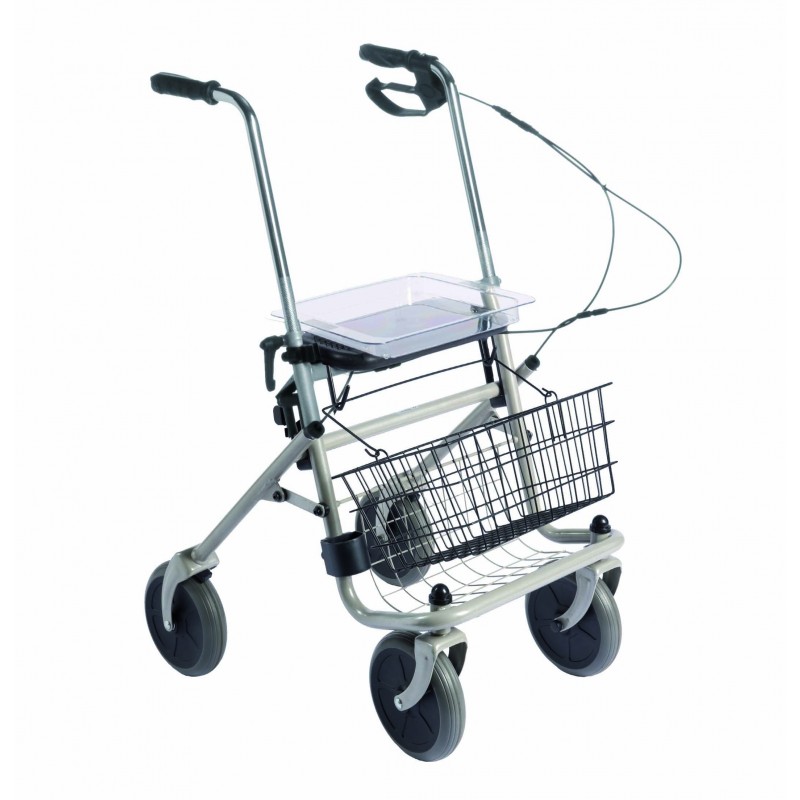 Rollator verl. Schieber. EHB reund Einhandbedienung rechts, Farbe silber