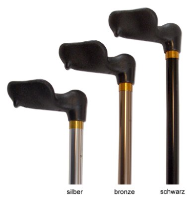 Leichtmetall-Krankenstock, anatomisch, Druckknopfverstellung>>>>Farbe: silber rechts