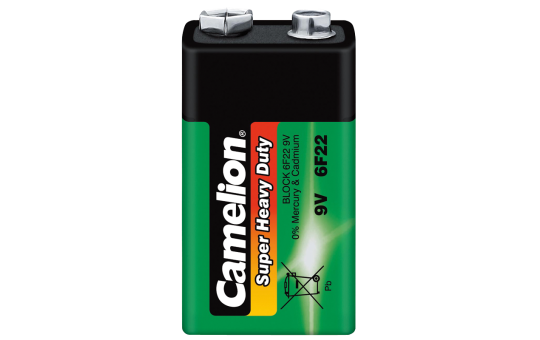 Block-Batterie CAMELION Super Heavy Duty 9V, Typ 6F22, 1er-Shrink