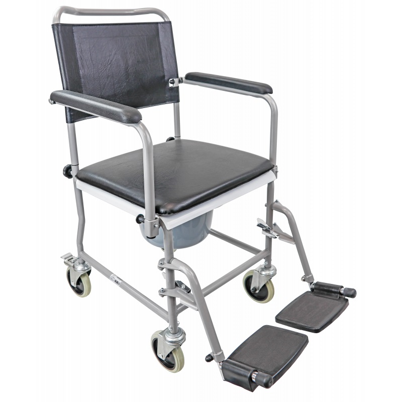 TSF Fahrbarer Toilettenstuhl Rostfrei mit Rückenlehne Neu belastbar bis 130KG