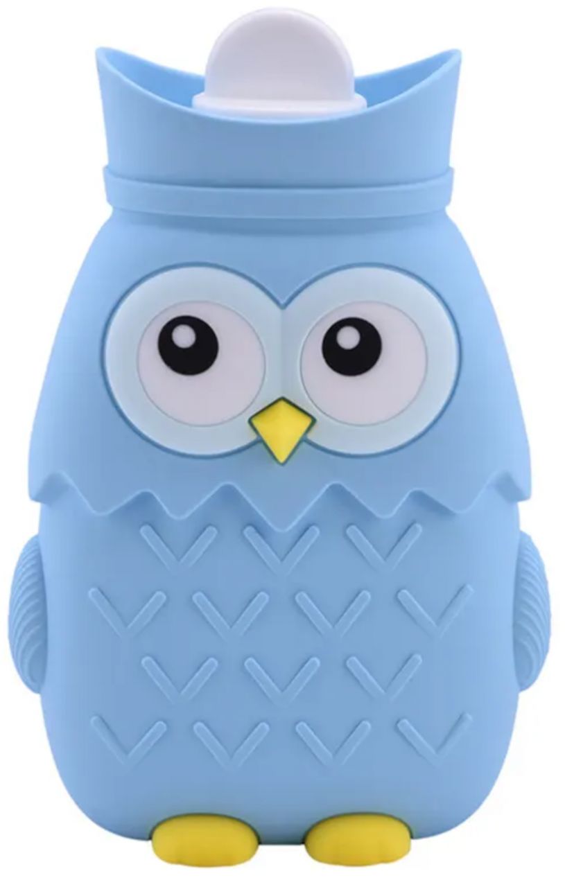 Top Mini Eule Silikon Wärmflasche 400 ml Bettflasche Handwärmer Kühltasche für Erwachsene und Kinder Blau WEB-02