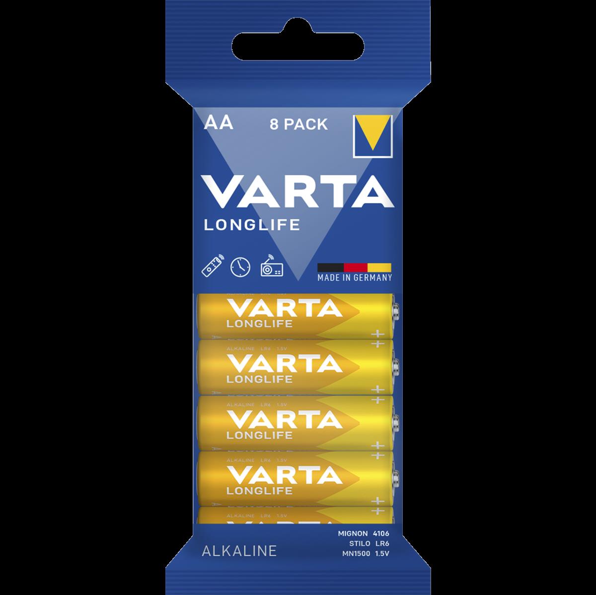 Mignon-Batterie VARTA ''LONGLIFE'' Alkaline, 1,5V, Typ AA, 8er-Pack
