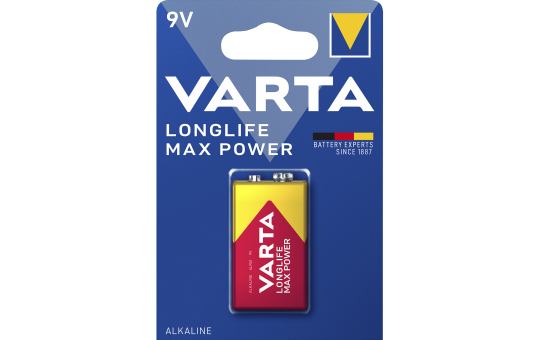 9V-Block Batterie VARTA ''Longlife Max Power'' Alkaline, 6LR61, 9V