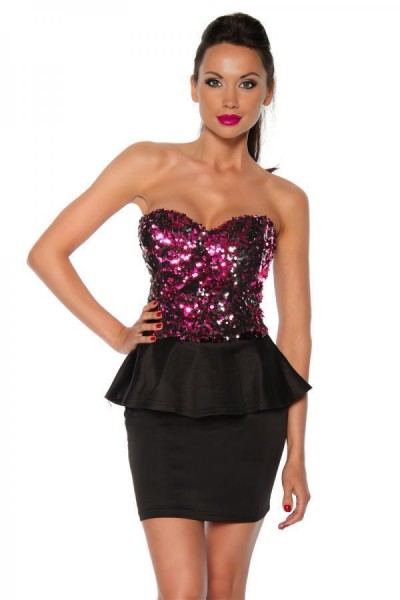 Vintage-Kleid mit Pailletten/Farbe:schwarz/pink/Größe:L
