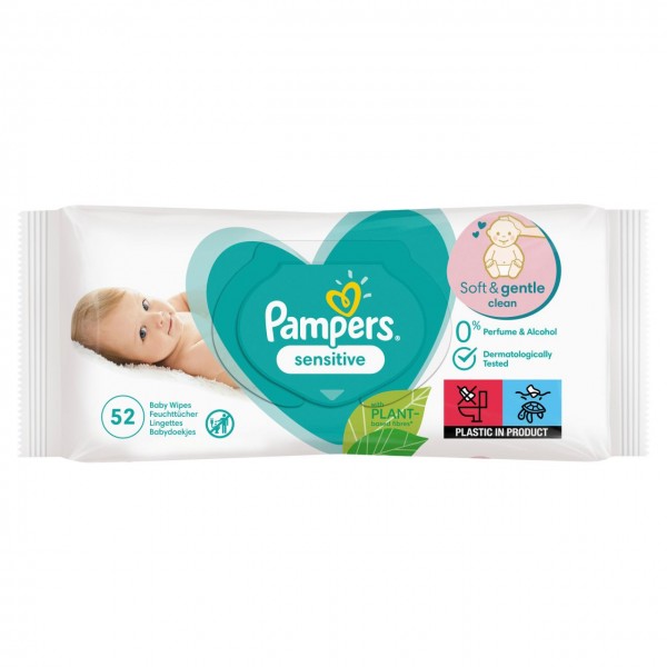 Pampers 10x Sensitive Feuchttücher Babyhaut Babyduft Baby Wipes 1 Packung = 52 Feuchttücher 0 % alko