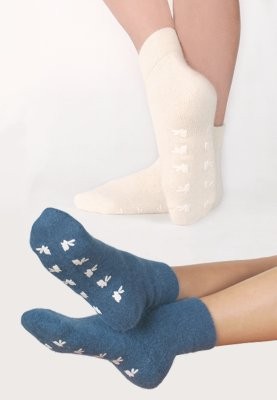 Fußwärmer/Socken 25% Angora m.,Rutschstoppern jeansblau Gr.M,