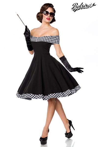 schulterfreies Swing-Kleid/Farbe:schwarz/weiß/Größe:XS