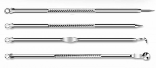 Top Mitesserentferner 4er Set aus Edelstahl Silber Blackhead Remover Porenreiniger für Behandlung v.