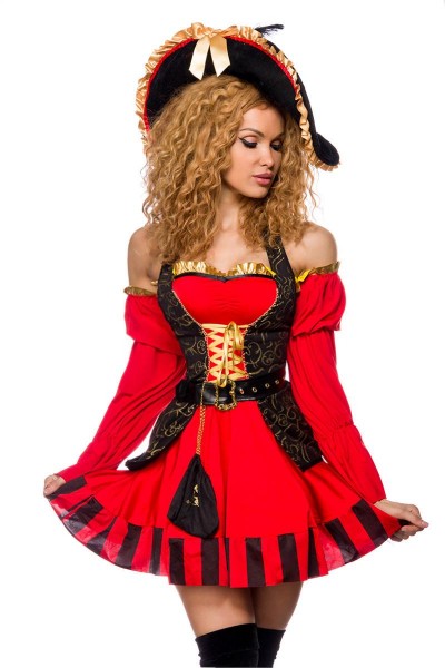 edles Piraten Kostüm/Farbe:rot/schwarz/Größe:2XL