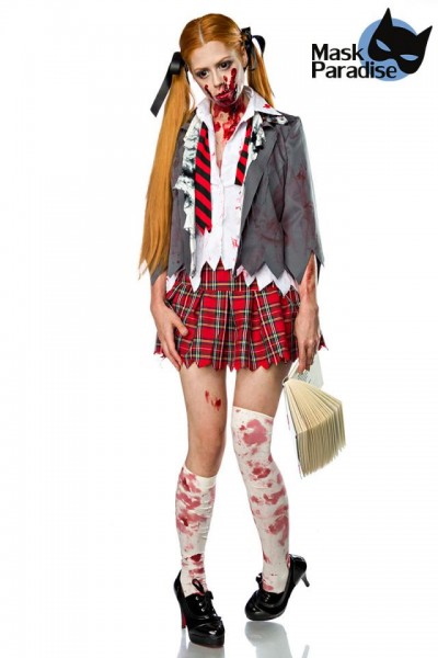 Zombiekostüm: Zombie Schoolgirl/Farbe:grau/rot/weiß/Größe:L