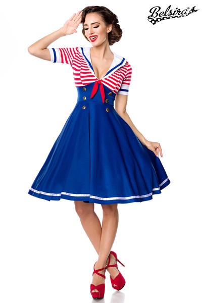 Swing-Kleid im Marinelook/Farbe:blau/rot/weiß/Größe:XL