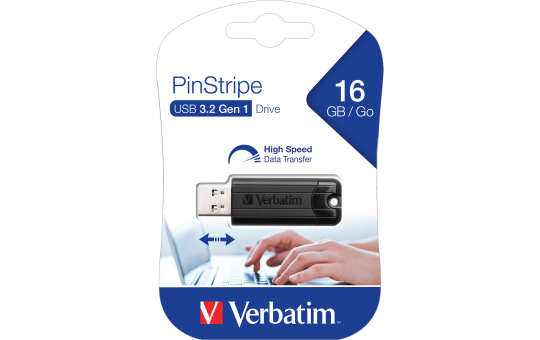 USB 3.2 Stick Verbatim, 16GB Speicher, PinStripe, Typ-A, Schiebemechanismus