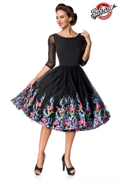Belsira Premium besticktes Swing-Kleid/Farbe:schwarz/Größe:S