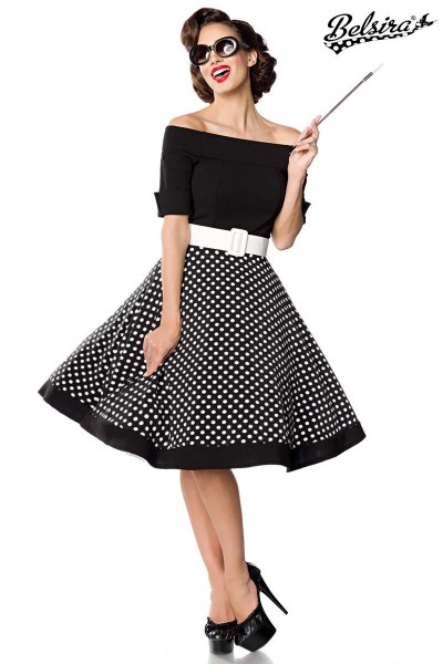 schulterfreies Swing-Kleid/Farbe:schwarz/weiß/Größe:3XL