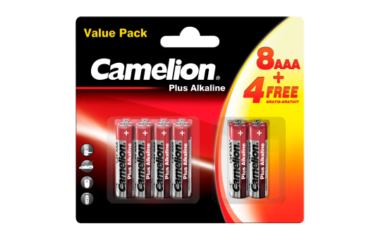 Micro-Batterie CAMELION Plus Alkaline 1,5 V, LR03 Typ AAA, 8+4 er-Blister
