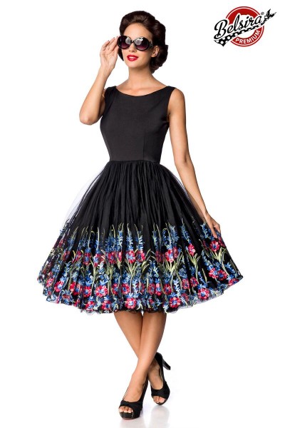 Belsira Premium Vintage Blumenkleid/Farbe:schwarz/Größe:2XL