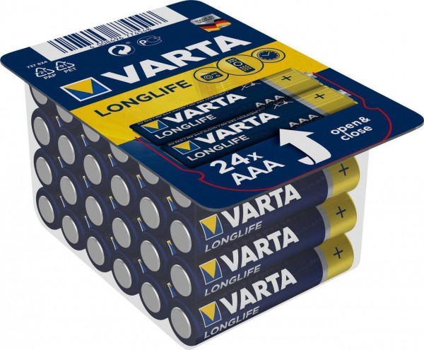 Varta Longlife AAA Micro Alkaline Batterie im wiederverschließbaren 24er Big Box Blister LR03 MN2400