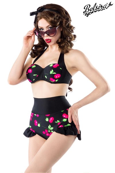 Vintage-Bikini mit Kirschmuster/Farbe:schwarz/pink/Größe:S