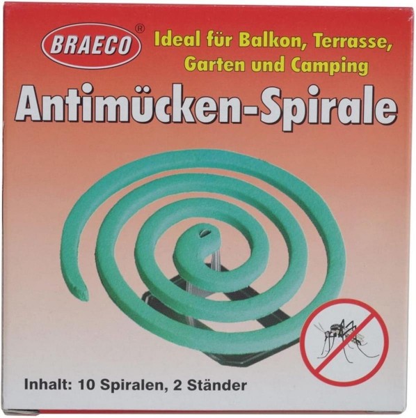 BRAECO 100x Anti-Mücken-Spirale 10er mit 2 Ständern für Balkon, Terasse und Camping