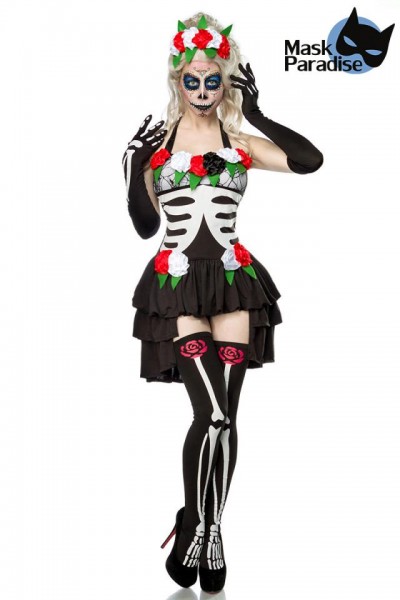 Day of the Dead Kostüm: Mexican Skeleton/Farbe:schwarz/weiß/Größe:XS-M