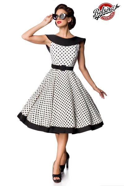 Belsira Premium Vintage Swing-Kleid/Farbe:weiß/schwarz/Größe:2XL