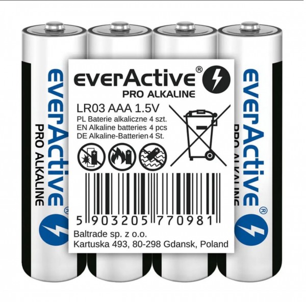everActive Pro Alkaline LR03 AAA 1,5V High Performance Batterie 4er Packung kleine Verpackungsgröße