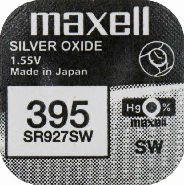 Maxell 10x 395 Uhrenzelle Silber Oxid Knopfzelle SR 927 SW V395 M395 50mAh 1,55 V 1er Blister SR927S