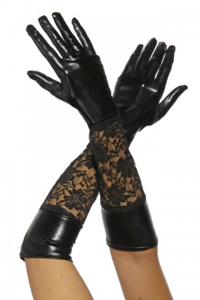 Wetlook-Handschuhe mit Spitze/Farbe:schwarz/Größe:OS