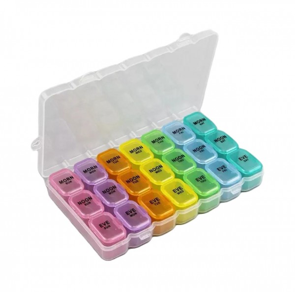 Top Tablettenbox Pillendose Medikamentenbox 7 Tage 21 Fächer mehrfarbig TB-1