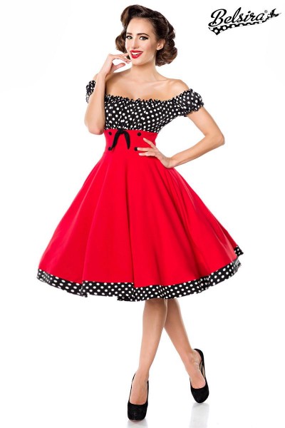 schulterfreies Swing-Kleid/Farbe:rot/schwarz/weiß/Größe:XS
