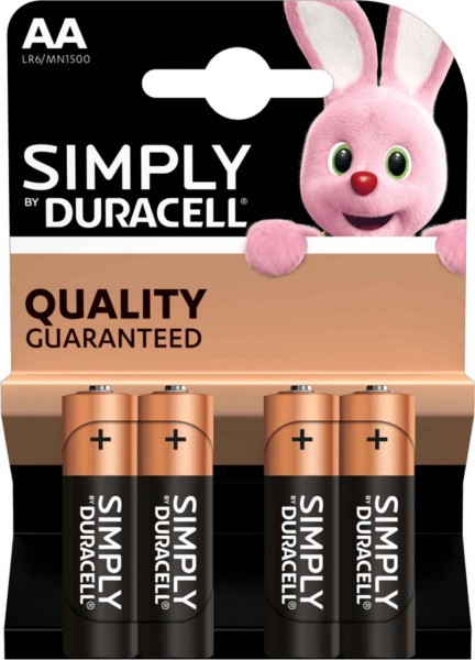 Duracell Simply Alkaline AA Batterien 4er Blister 1,5 V LR6 Mignon MN1500