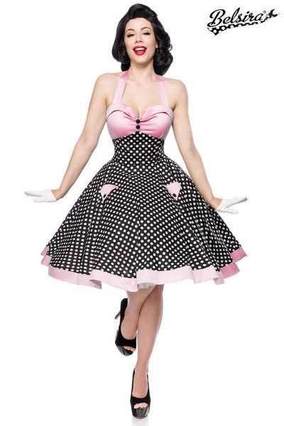 Vintage-Swing-Kleid/Farbe:schwarz/weiß/rosa/Größe:L