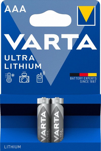 Varta VARTA Ultra Lithium AAA 2er Blister Micro LR03 Batterien, 1,5 V für Digitalkamera, Spielzeug,