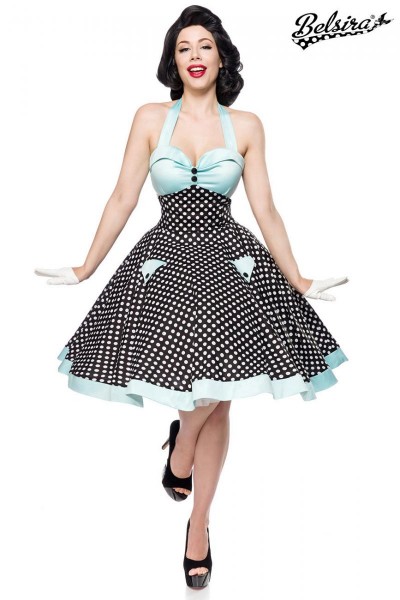 Vintage-Swing-Kleid/Farbe:schwarz/weiß/blau/Größe:S