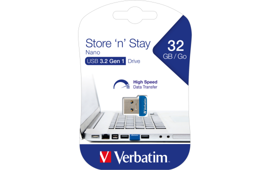 Nano USB-Stick ''Store n' Stay'' Verbatim, 32GB Speicher, Typ-A, extraflach, blau
