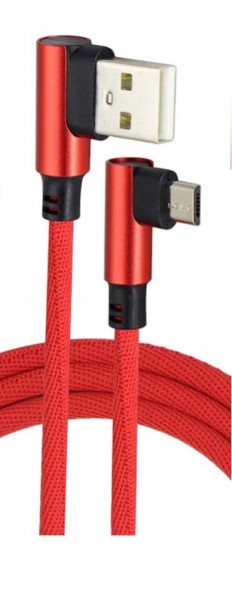 Top 90° gewinkeltes USB-A (m) auf 90° gewinkeltes micro USB (m) Kabel, Rot 1m 2,4A Ladestrom zum Lad