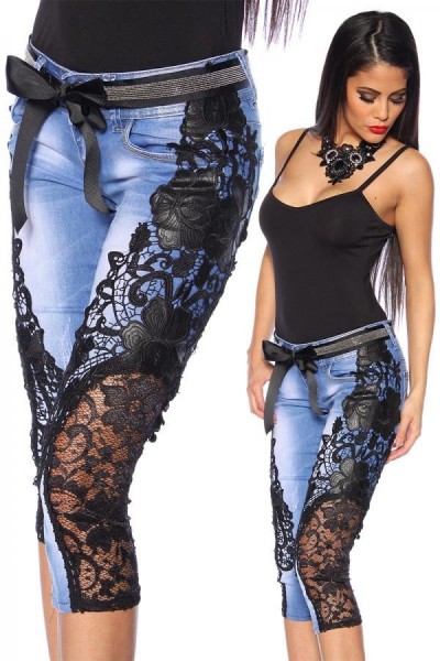 Capri-Jeans mit Spitze/Farbe:blau/schwarz/Größe:40