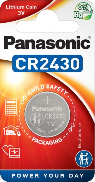 Panasonic 1er Blister Lithium Knopfzelle CR2430 mit 3V Spannung Produktgröße 24,5 mm x 3 mm CR-2430E