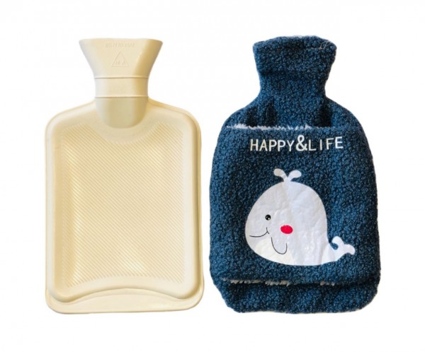 Top Wärmflasche Bettflasche 1000 ml Blau mit Bezug und Kängurutasche für Kinder und Erwachsene WFB-0