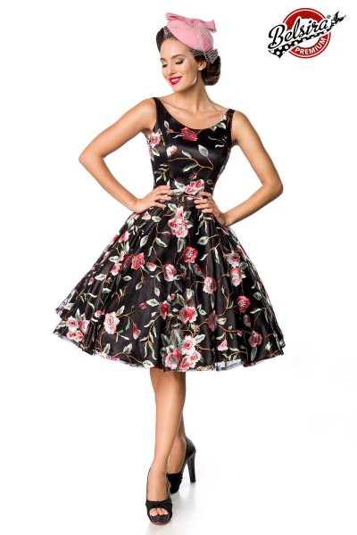 Belsira Premium Vintage Blumenkleid/Farbe:schwarz/rosa/Größe:3XL