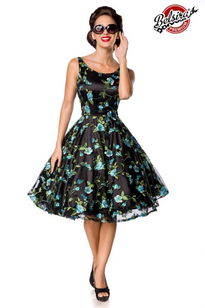 Belsira Premium Vintage Blumenkleid/Farbe:schwarz/blau/Größe:S