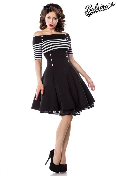 Vintage-Kleid/Farbe:schwarz/weiß/stripe/Größe:L