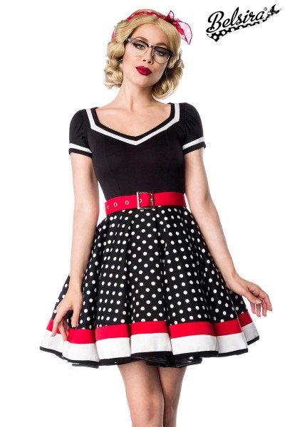 Kleid mit Gürtel/Farbe:schwarz/weiß/rot/Größe:2XL
