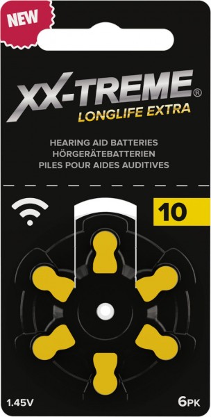XX-Treme Longlife Extra Hörgerätebatterien Typ 10 konzipiert für höchste Leistung Pack mit 1 Blister