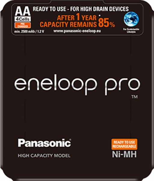 Panasonic 20x eneloop Pro AA Akku Mignon min. 2500 mAh 4er Blister 1,2 V LSD in der Aufbewahrungsbox