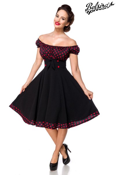 schulterfreies Swing-Kleid/Farbe:schwarz/rot/Größe:S