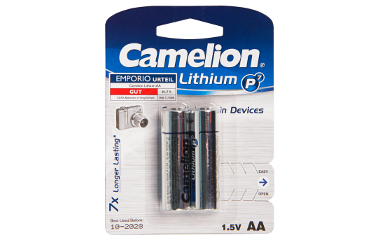Mignon-Batterie CAMELION Lithium 1,5V, Typ AA/FR6, 2er-Blister