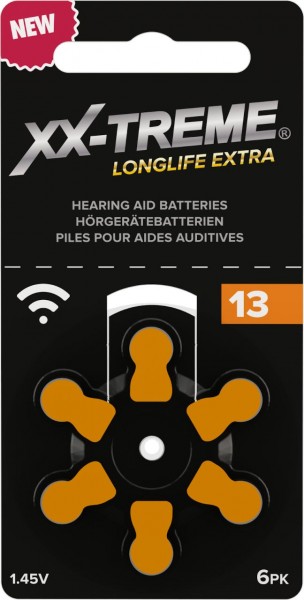 XX-Treme Longlife Extra Hörgerätebatterien Typ 13 konzipiert für höchste Leistung Pack mit 1 Blister