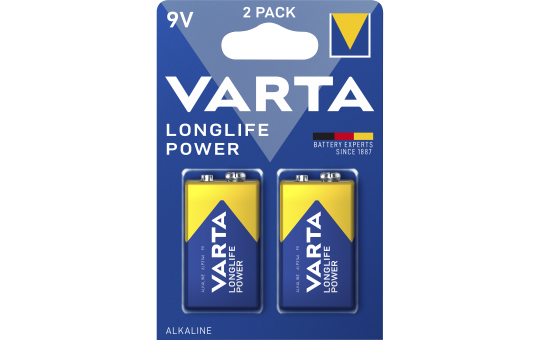 9V-Block Batterie VARTA ''Longlife Power'' Alkaline, 6LR61, 2er Blister