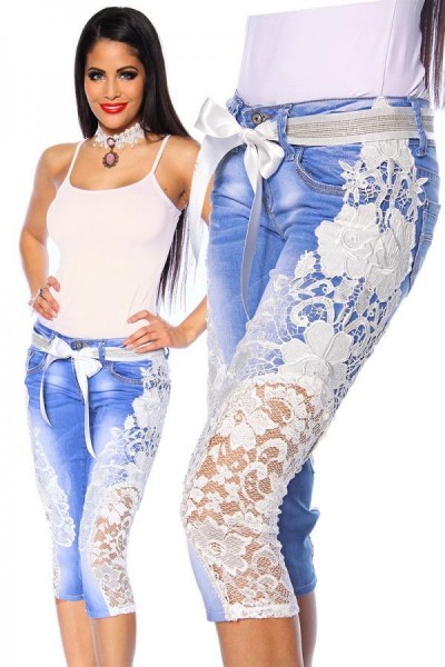 Capri-Jeans mit Spitze/Farbe:blau/creme/Größe:36